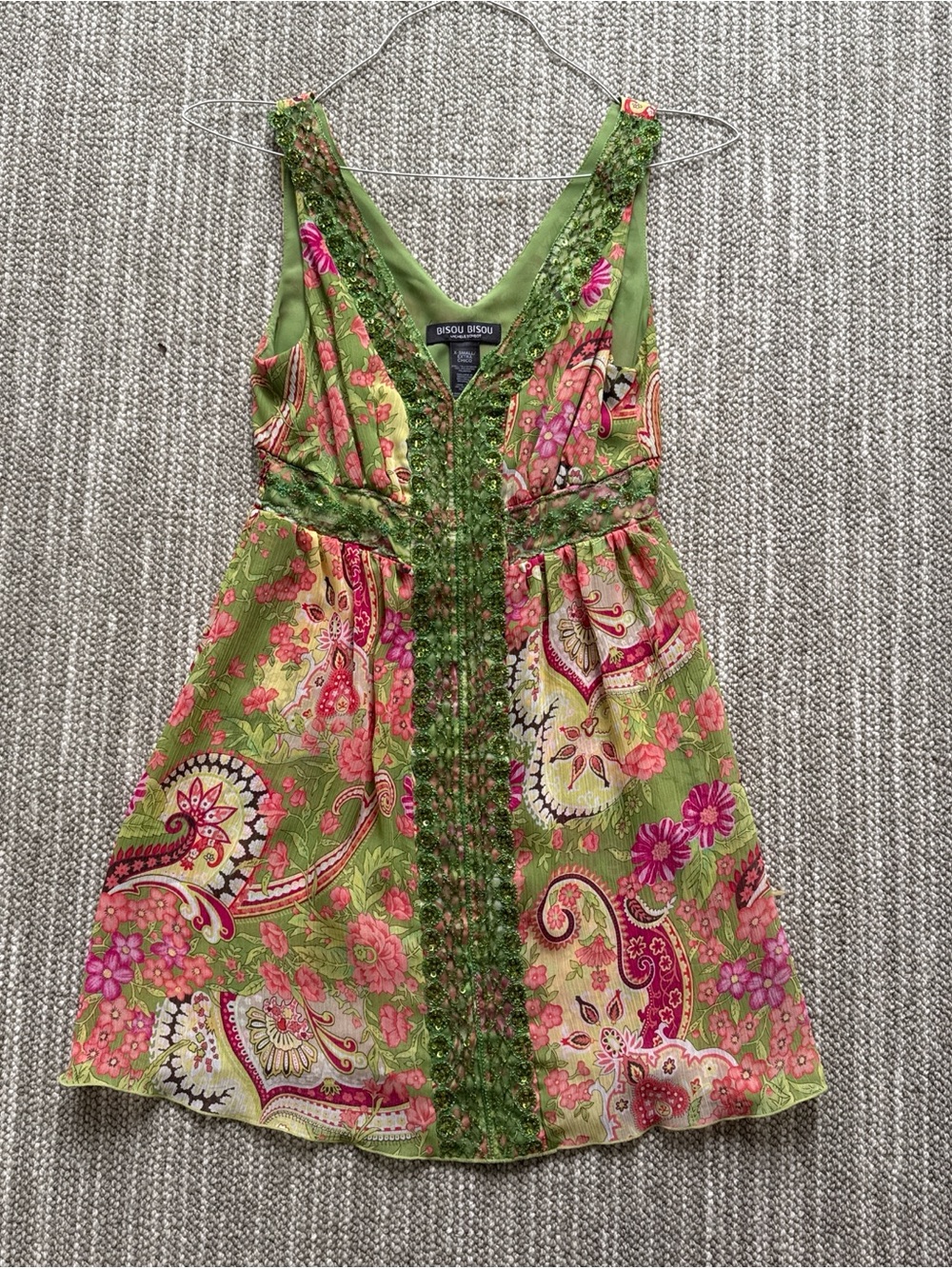 Bisou Bisou Green and Pink Paisley Tank Dress